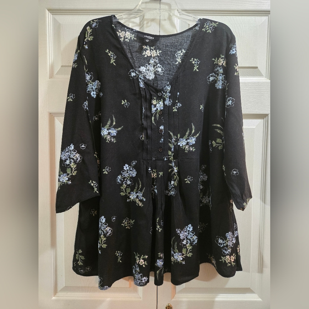 Chelsea Studio Floral Black Women's Top Size 22/24 | 1X